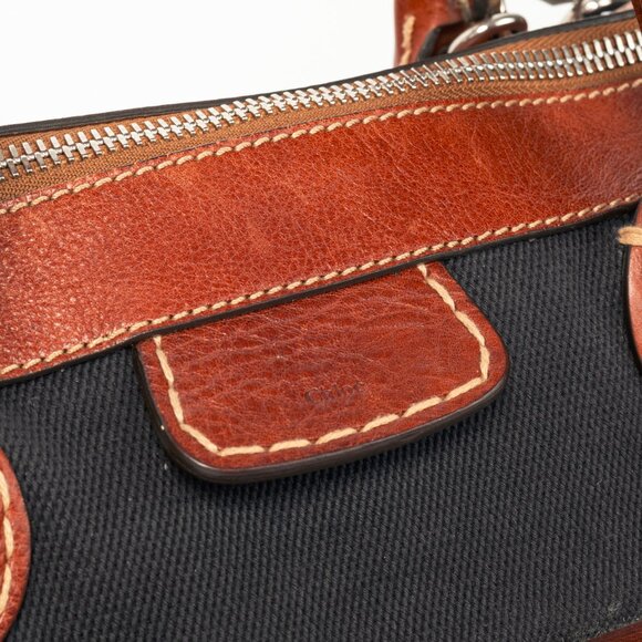 Chloe Edith Navy Canvas & Leather Trim Tote - Picture 9 of 15